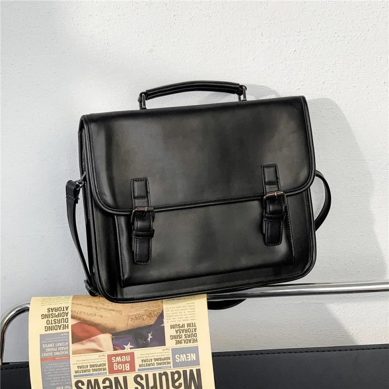 Bolsa mensageiro de ombro vintage para homens, pasta de couro PU, sacola comercial, mochila portátil de grande capacidade, escritório masculino