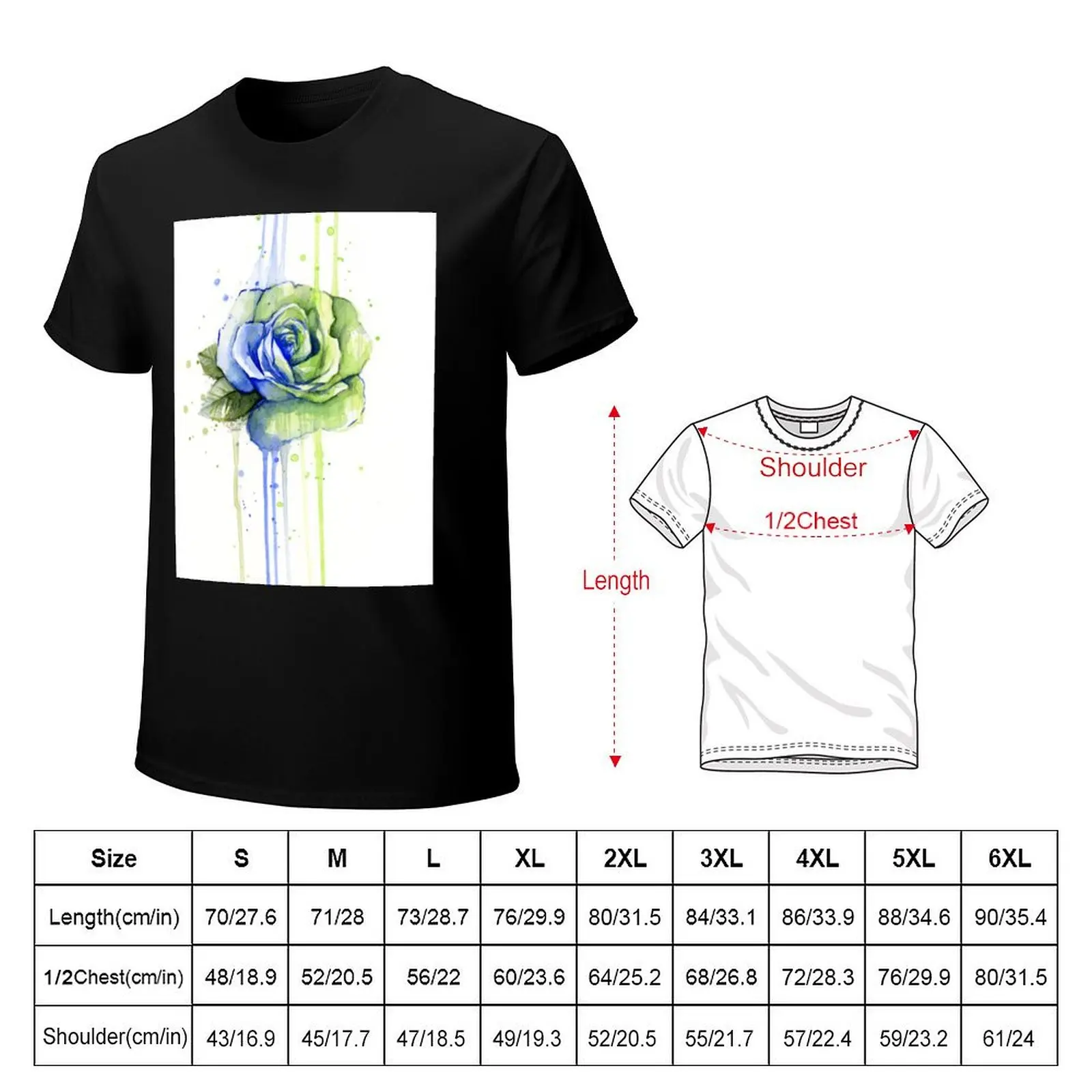 Seattle 12th Man Rose Watercolor Painting T-Shirt Daily Work Short Sleeve Top