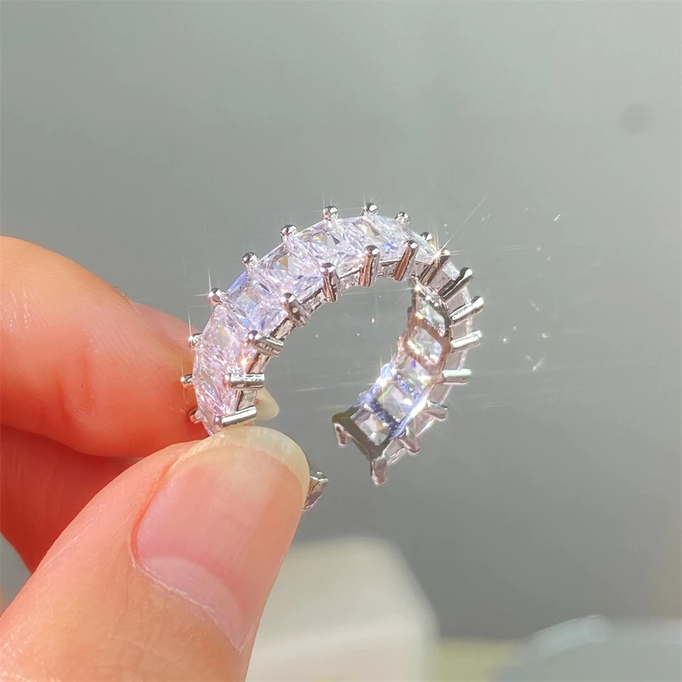 Hot Sale Luxury Rectangle Cubic Zirconia Open Rings for Women Fashion Gold Color Adjustable Ring