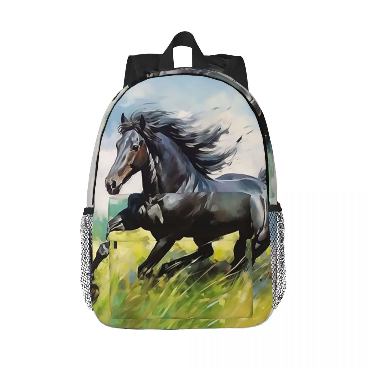 

Galloping Black Horse In The Fields Backpack Hot Sale Daypack Boys Girls BookBag Shoulder Bags for Men Women Children School Bag