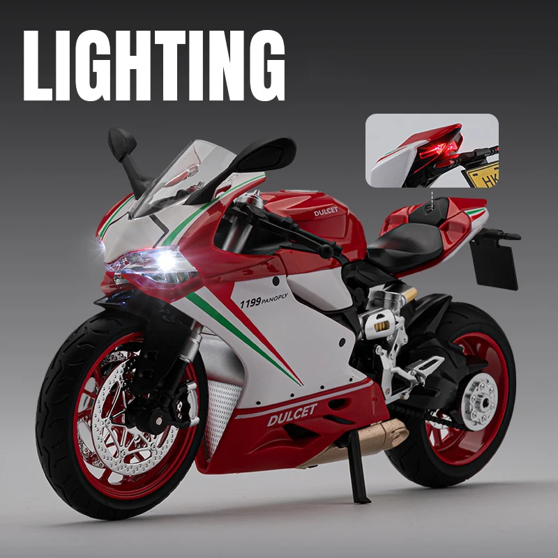 

1:9 Panigale 1199 Alloy Motorcycle Miniature Model Diecast Metal Scale Model Motorcycle Sound＆Light Children Toy Vehicles Gift
