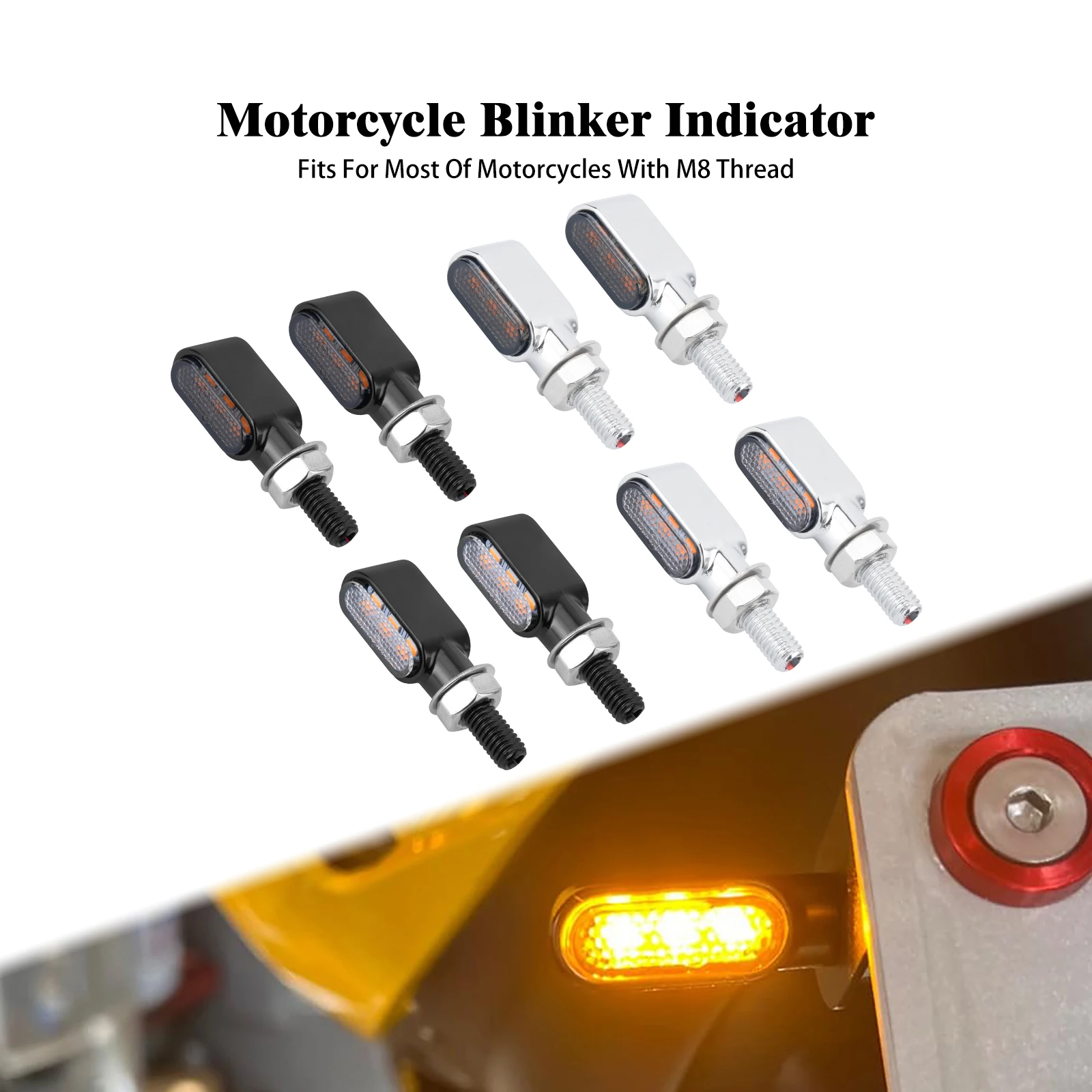 

Motorcycle Mini LED Light Indicator E Mark Turn Signal M8 Thread Front Rear Lamp Universal For Harley FLHR For Yamaha For Honda