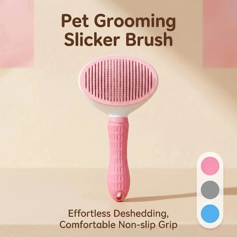 Self-Cleaning Pet Slicker Brush for Cats & Dogs, One-Click Hair Remover Grooming Comb for Long/Short Fur, Professional