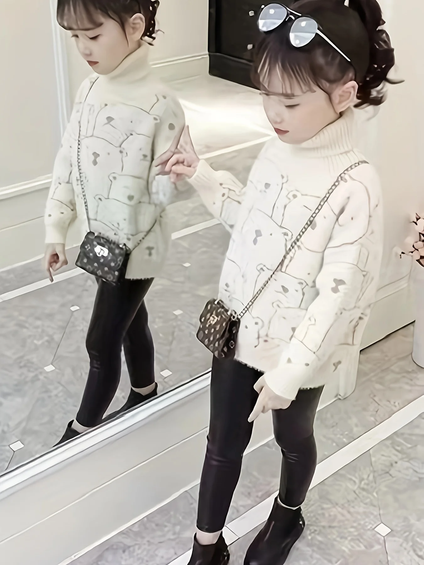 

Girls' Sweater New Style High-Neck Mink Velvet Korean Version Winter Thickened Faux Mink Fur Medium and Large Children's Fleece-Lined Base Shirt