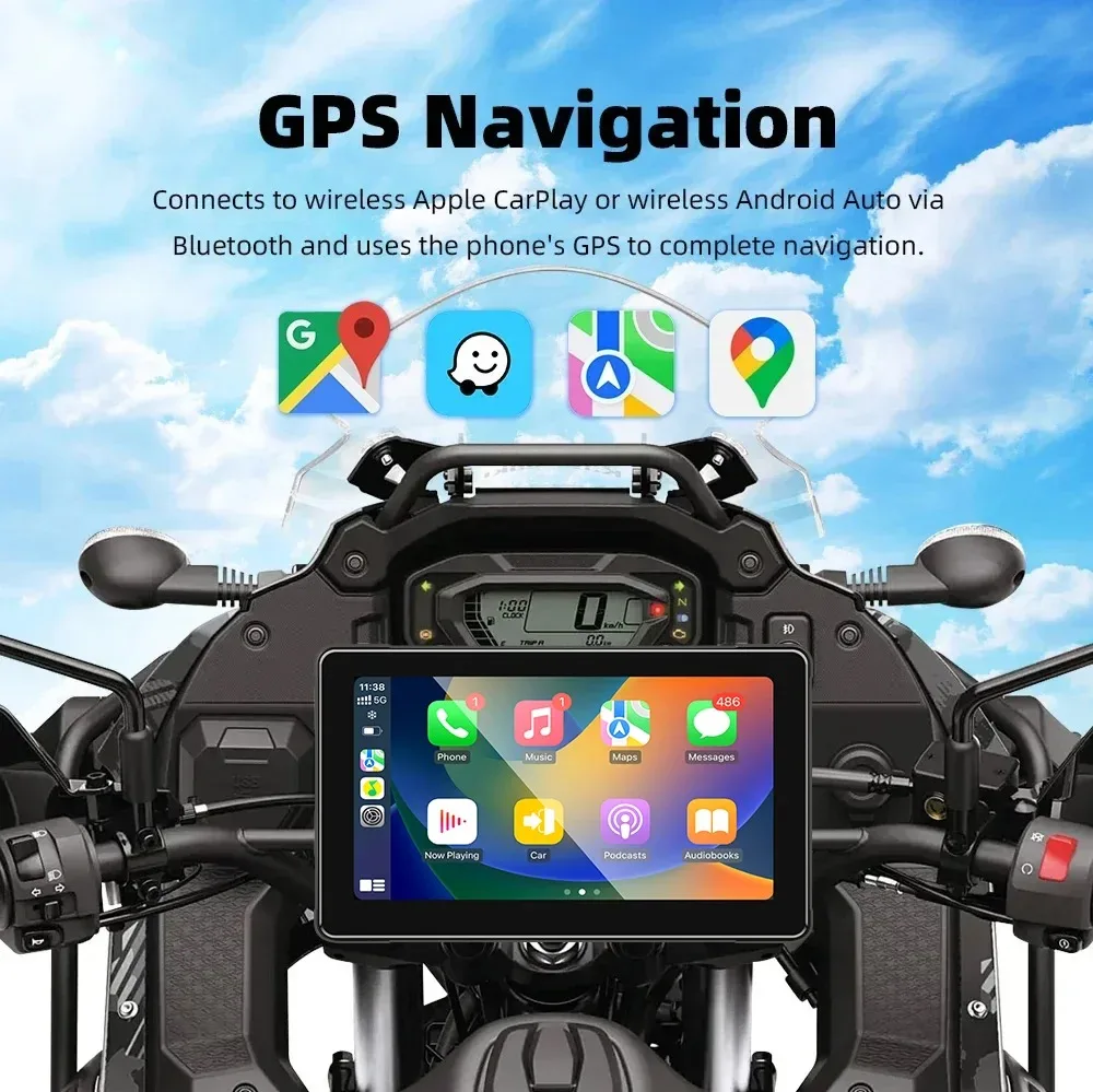 7” inch motorfiets DVR GPS-navigatie Draadloos Carplay Android Auto draagbare slimme speler Moto Monitor IP67 waterdichte Bluetooth