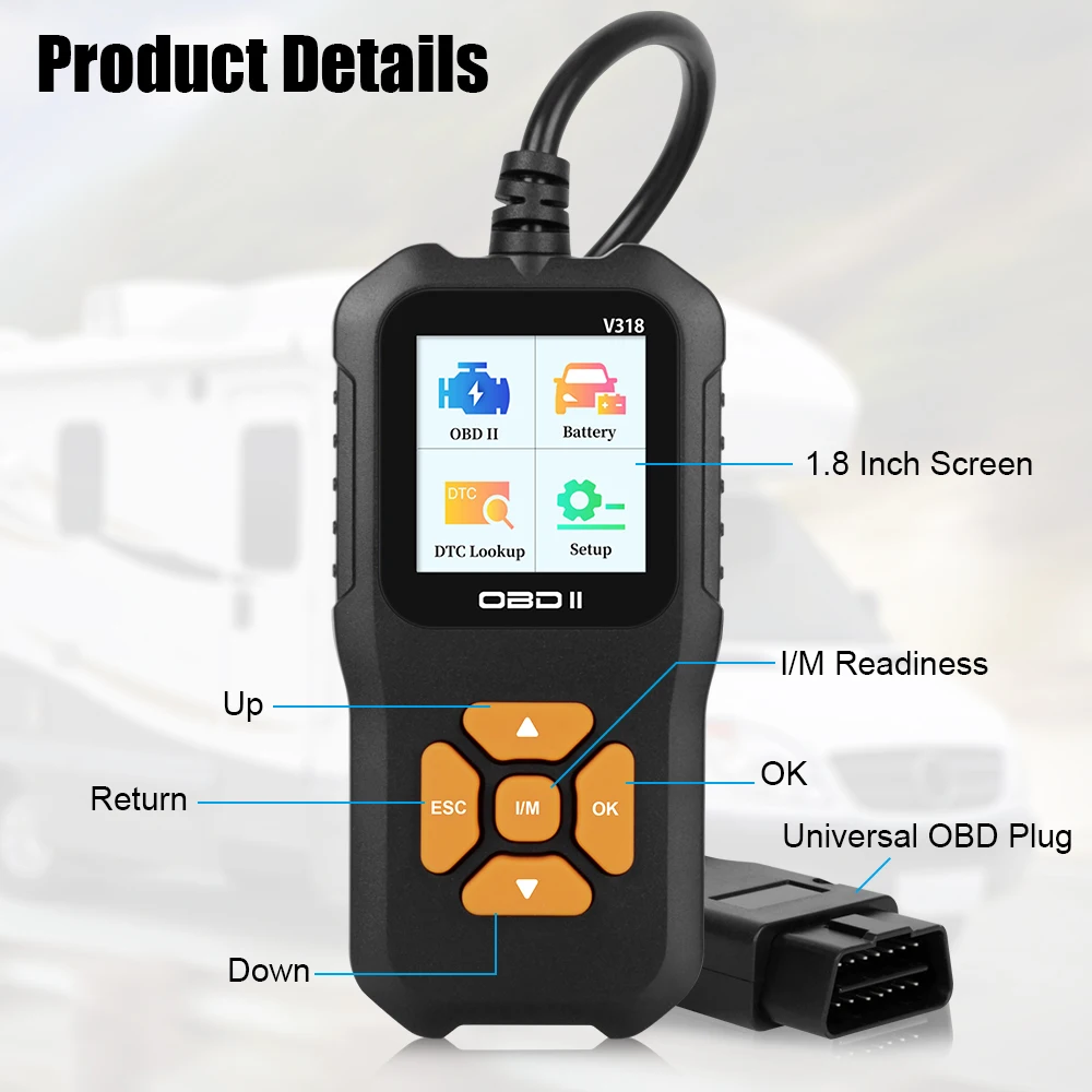 Multi-language OBD2 Scanner Battery Tester Check Engine System Code Reader V318 Car Diagnostic Tool Clear/Erase Codes