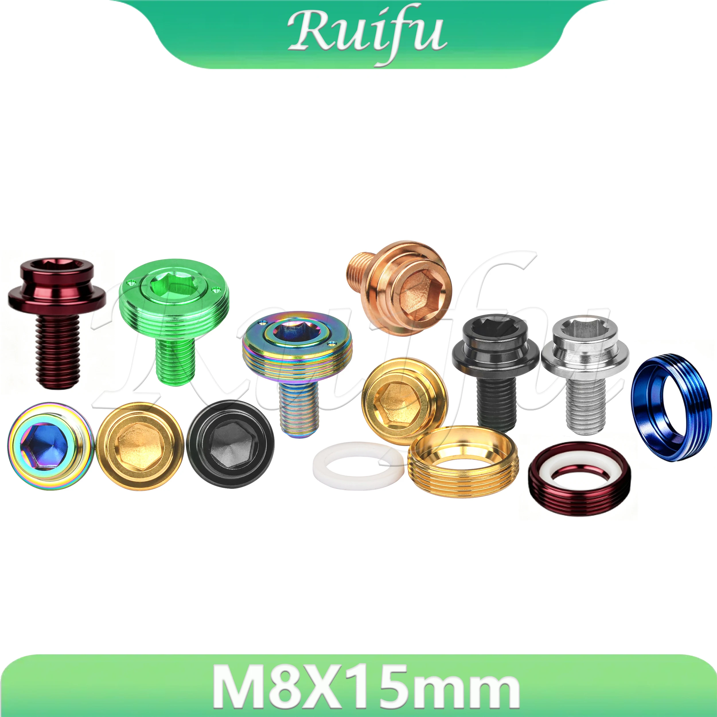 Ruifu  Titanium Bolt  M8x15mm Square Taper Bottom Bracket Bolts Titanium Alloy CNC-machined BB Fixing Screws W/Cap Gasket MTB Ro