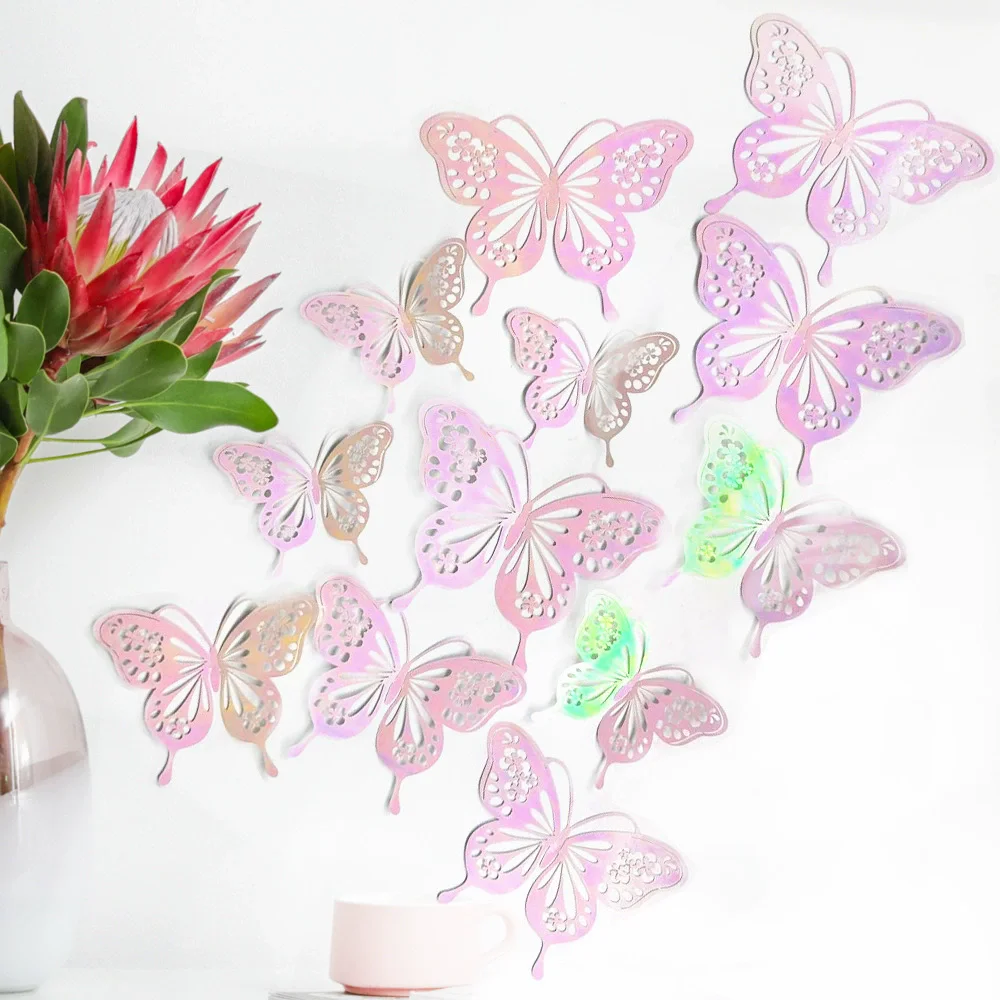 12Pcs/Set 3D Hollow Butterfly Wall Sticker 3D DIY Butterfly Sticker Kids Room Living Room Bedroom Decor Butterfly Decal Stickers