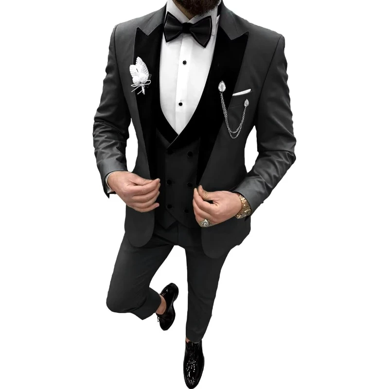 

Double Breasted Mens Tuxedo Suit Set 3 Piece Wedding Tuxedos For Men Slim Fit Prom Suits Groom Tux