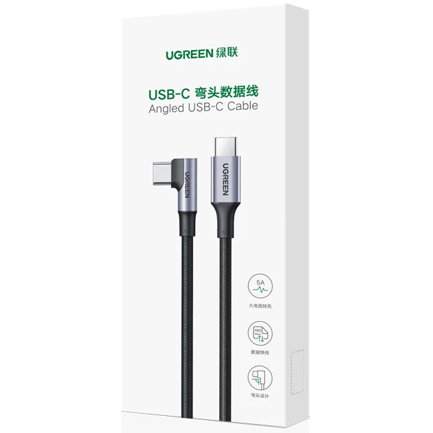 UGREEN 100W PD3.0 Cable USB C Diseño único de 90 grados Cable de carga rápida USB C Cable de carga seguro de entrega de energía máxima de 100W