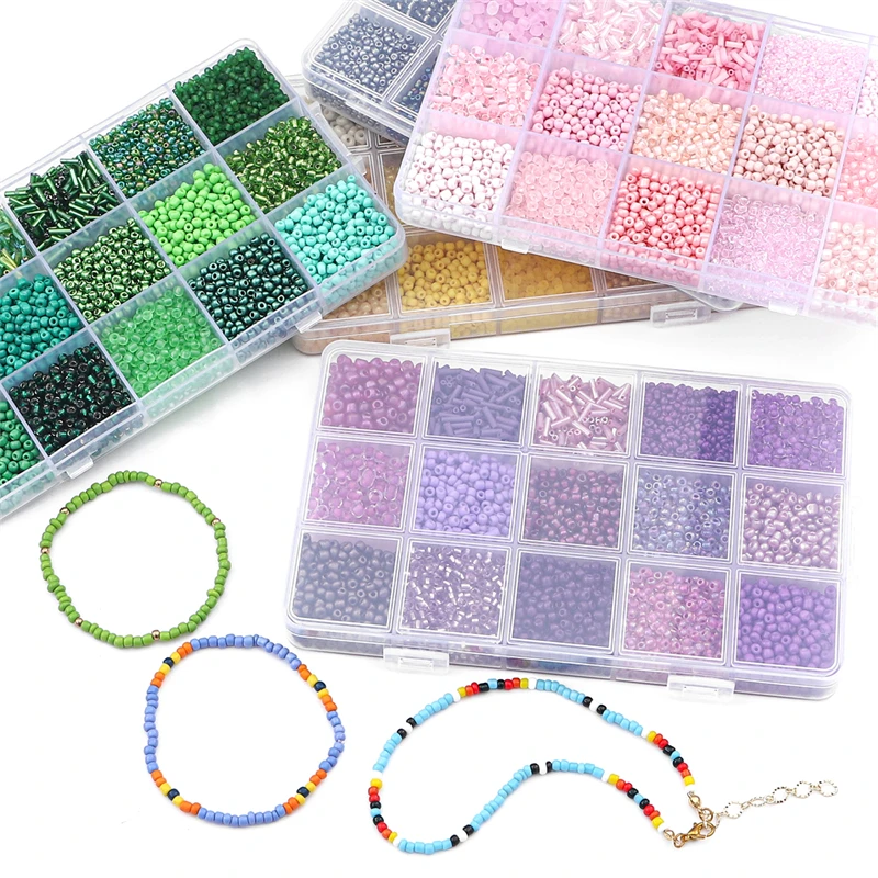 15 Colors Glass Beads Set for Bracelet Making Spacer Loose Beads With Storage Box For DIY Craft Tube Kit Necklace Charm