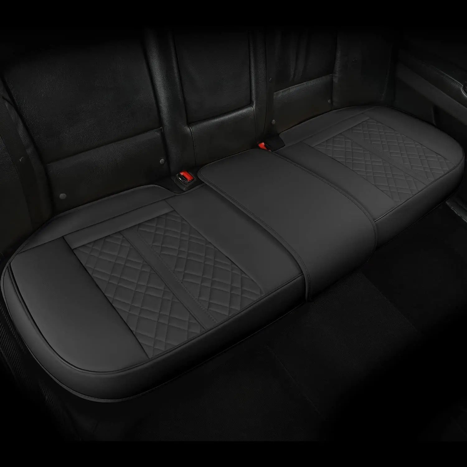 

2pcs Black PU Leather Front Seat Bottom Covers With Quilted Design, Full Edge Wrap, Storage Pocket, Fits Sedan SUV Truck Van