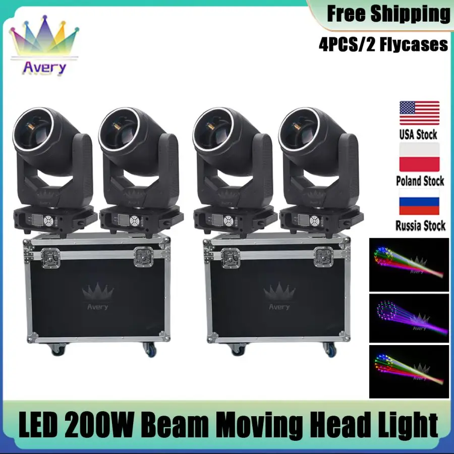 No Tax 4Pcs Led 200w Beam Moving Head Light With 2Pcs Flightcases DMX512 DJ & Bar & Party & Show & Stage Light & Christmas