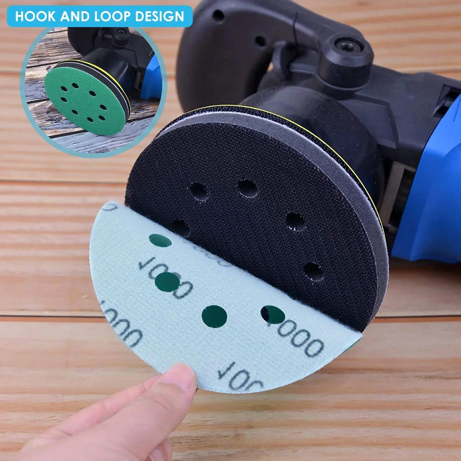 5Pcs Sponge Buffer Pad 5inch 8 Holes Hook and Loop Soft Orbital Sander Sponge Cushion Sander Buffer Backing Pad Lightweight Foam