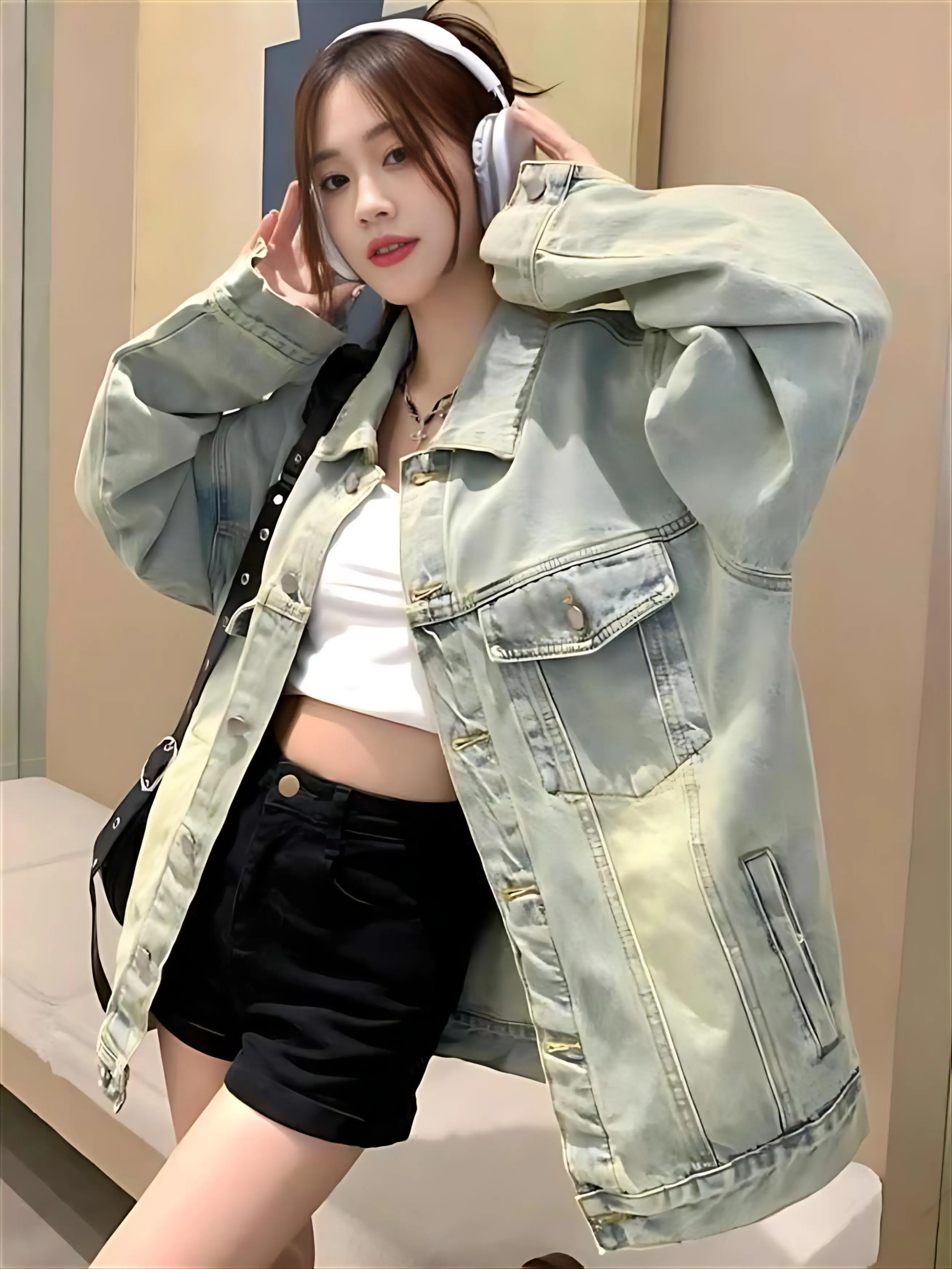 

Джинсовое пальто и мех, женское весеннее софтшелловое тренировочное воротник, облегающий крой, нечеткий универсальный откидной воротник с круглым вырезом, индивидуальность 2000-х годов на каждый день