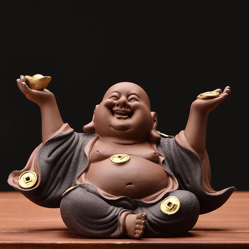 

Purple Clay Maitreya Buddha Tea Pet Exquisite Desktop Ornament Zen Buddha Statue Decoration