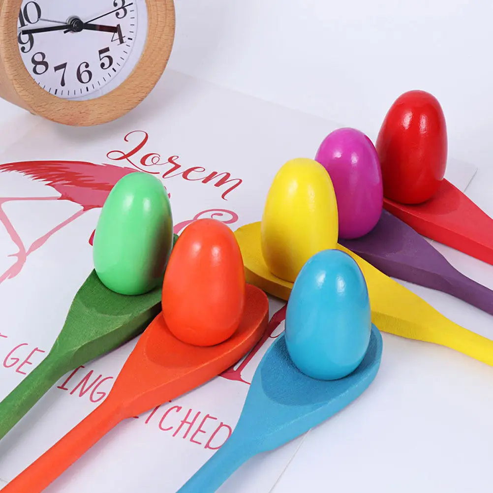 

3Sets Eco Friendly Wooden Egg and Spoon Race Game Balancing Training Tool for Kids Sensory Motor Skills Outdoor Lawn Party Games