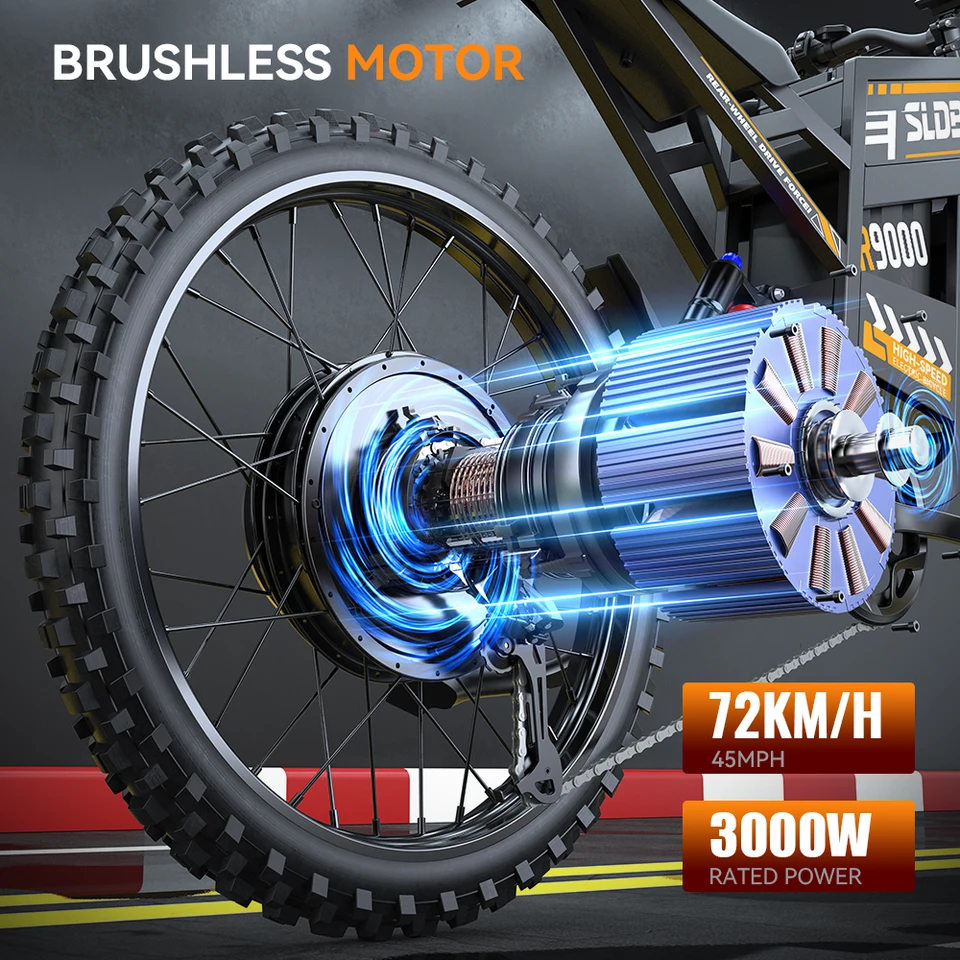 SLDBK R9000 Electric Bicycle 7000W Brushless Gearless Motors 60V30AH Lithium Battery Speed 80Kmh Adult Off Road MTB Ebike image 3