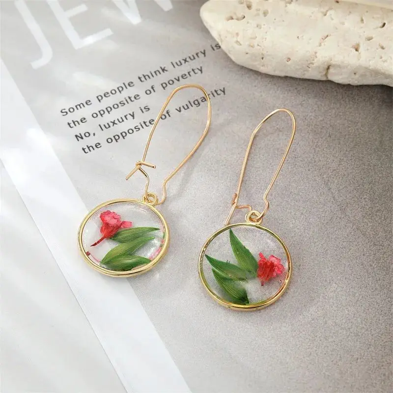 Unique Pressed Flower Earrings Natural Immortal Flower Pressed Earrings Handmaking Epoxy Resin Colorful Flower Earring Wholesale