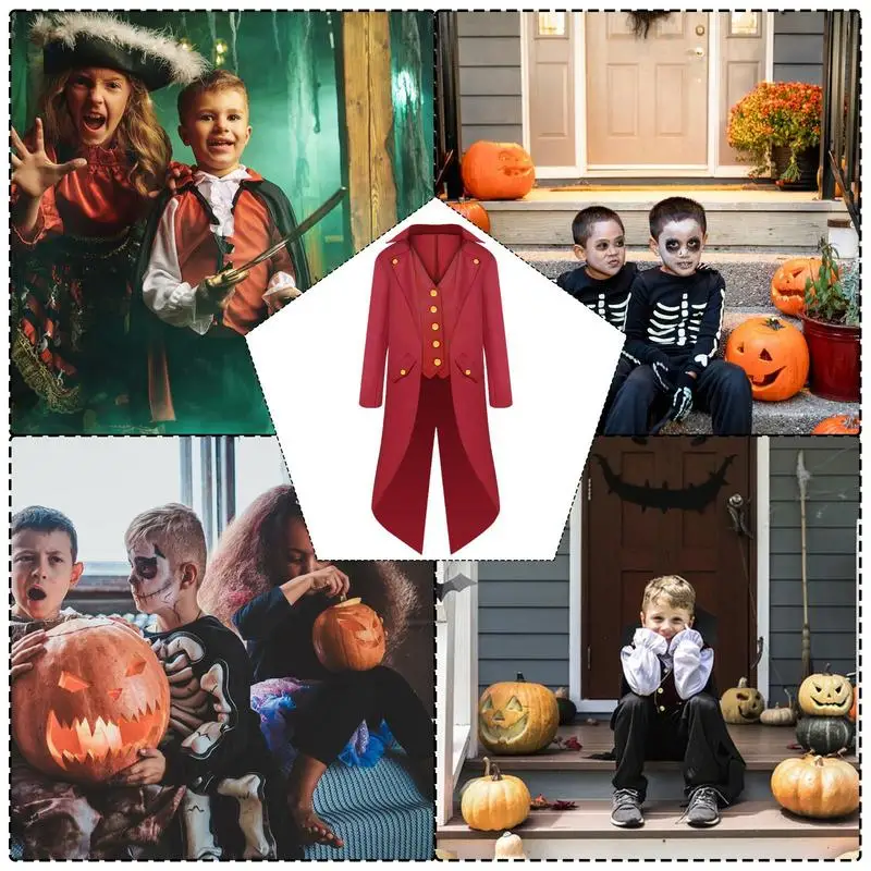 Joker Costume For Men Pirate Jacket Men Steampunk Coat Tailcoat Lightweight For Halloween Photos Vampires Boys Aged 6-14 Kids