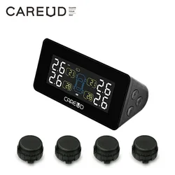 CAREUD Solar Car Wireless Tire Pressure Monitoring System With 4 Internal/External Sensors LCD Display Accurate Measurement Data