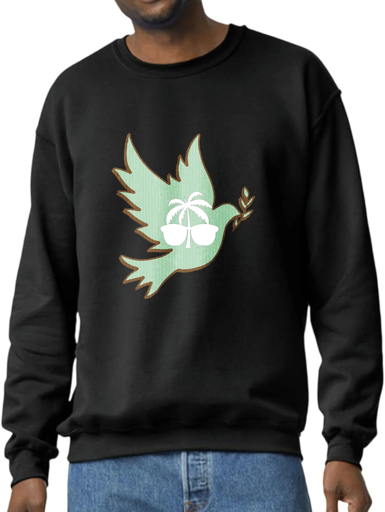 

Мужская толстовка Мужская одежда Мужские топы с готическим принтом Flying Bird с солнцезащитными очками Осенний пуловер с длинными рукавами