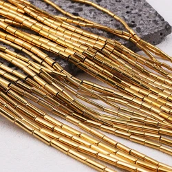 3A+ Retention Color Natural Gold Plated Hematite 2/3/4/8/9/13MM Cylinder Loose Spacer Beads For Jewelry Making DIY Bracelet 15''