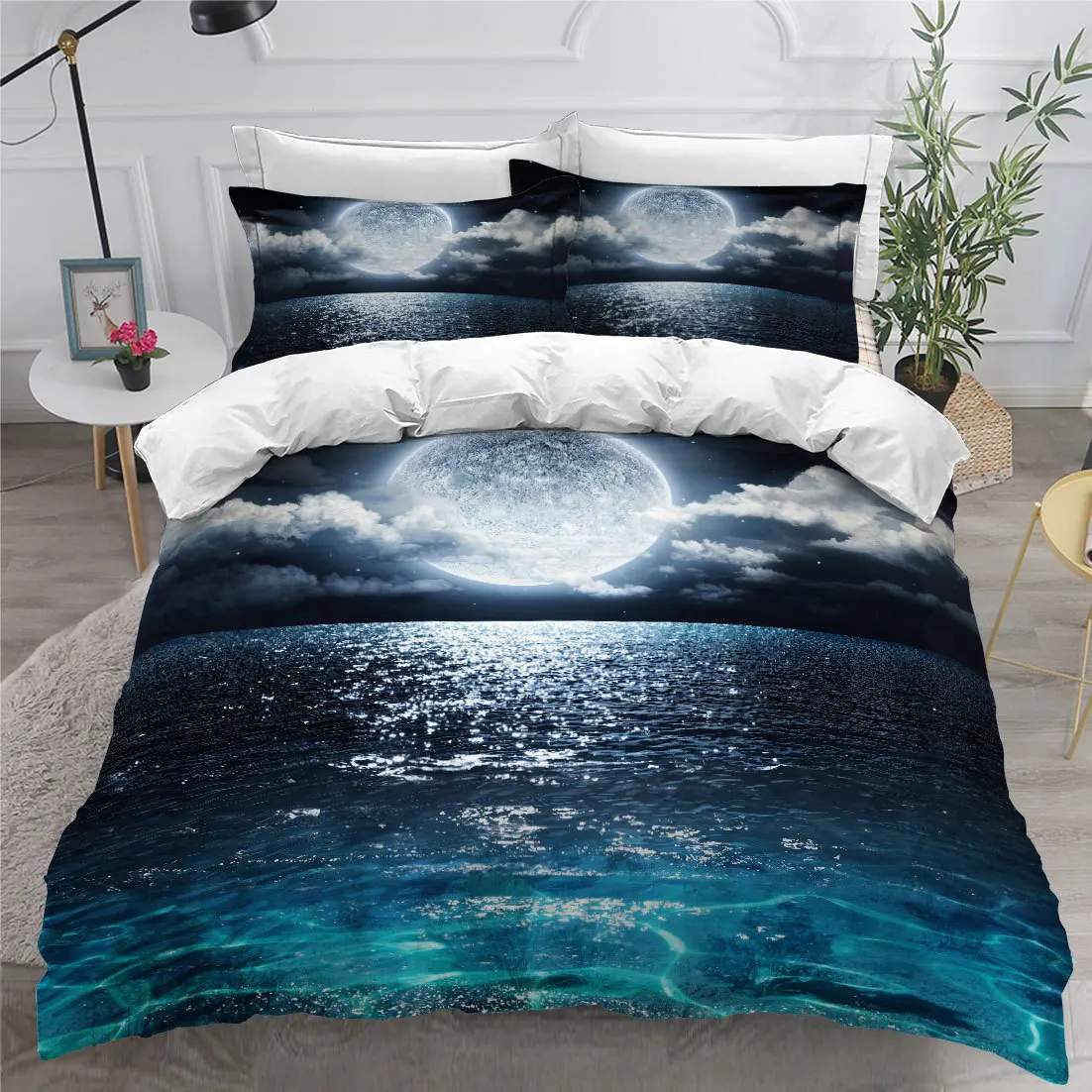 

Sky Duvet Cover Set Space Night Time Universe Stars Nebulas Moon Decorative Bedding Set King Twin Size Polyester Comforter Cover