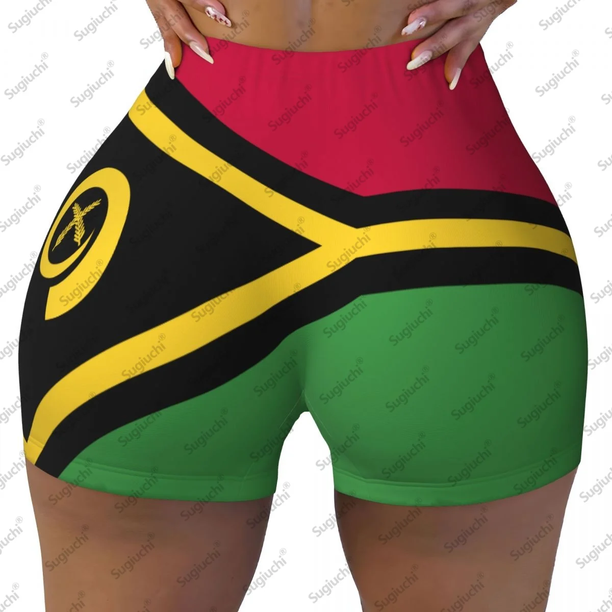 2026 バヌアトゥ国旗ヨガショーツ女性用ワークアウトスクランチバットリフティングハイウエストジムランニングショートパンツ