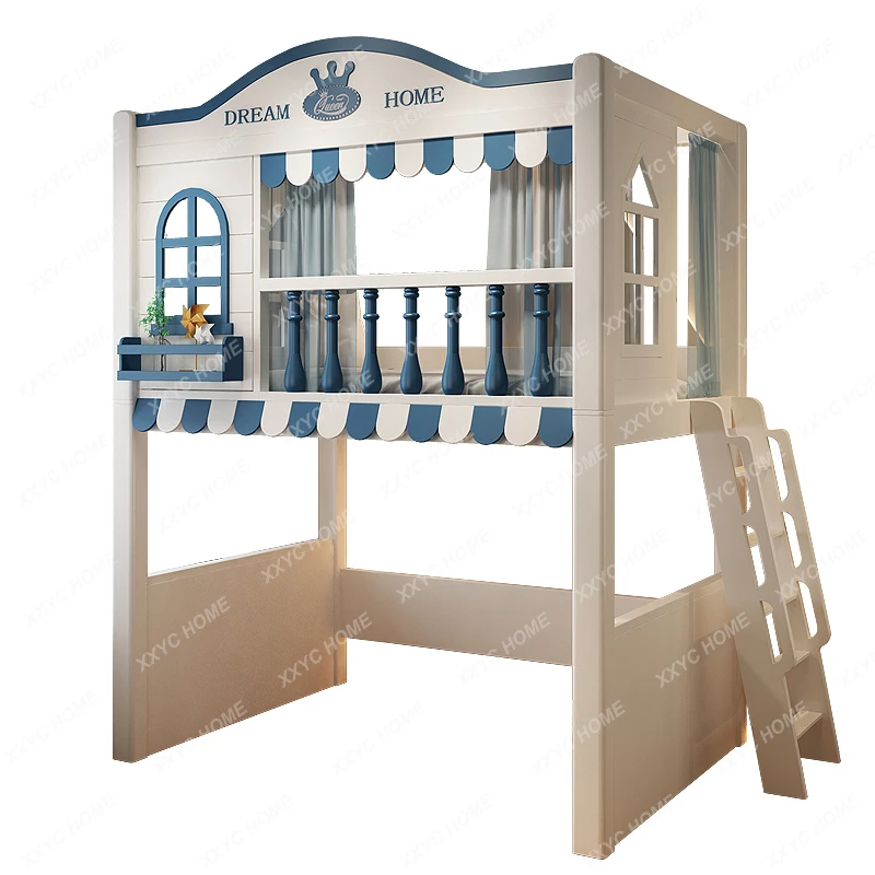 Children Interlaced Castle Tree House Bed Two-Layer Upper and Lower Bunk Double-Layer High and Low Bed Table Combined Bed