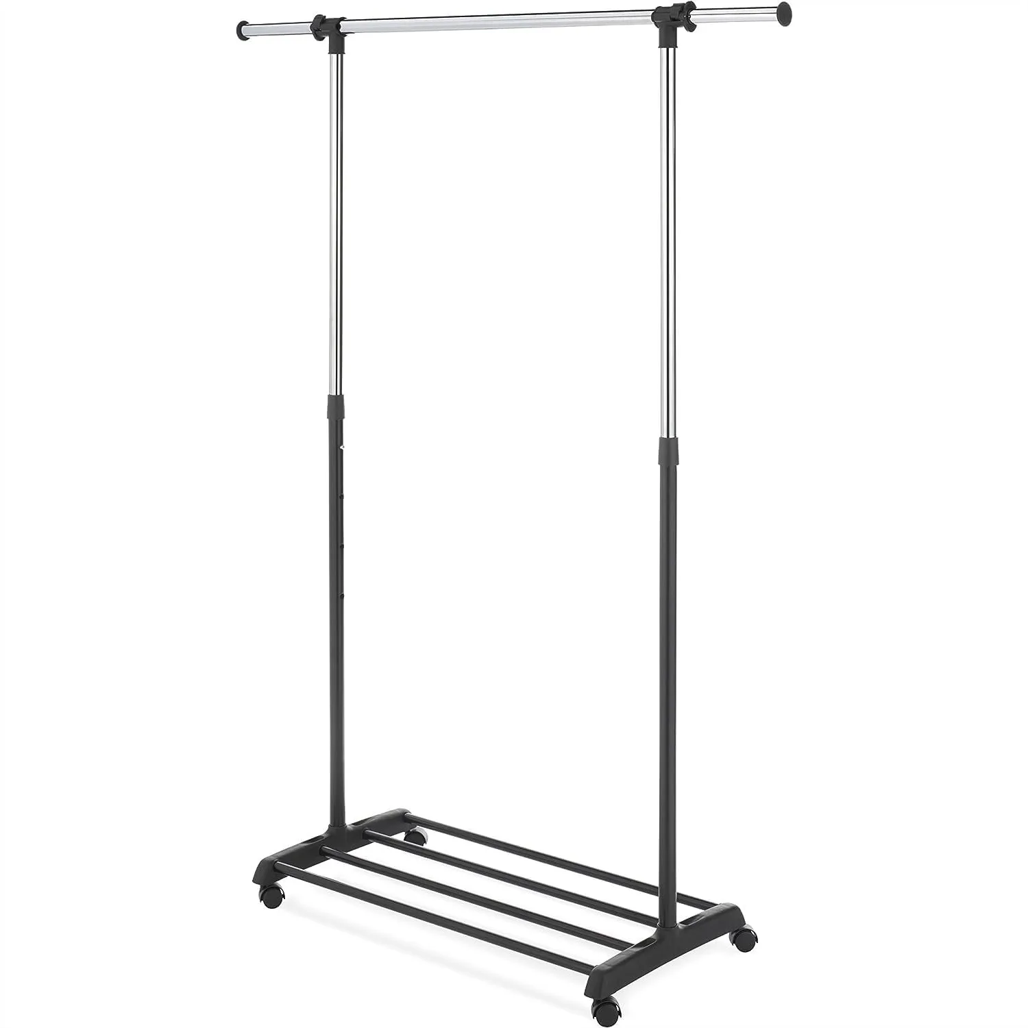 

Heavy Duty Adjustable Garment Rack with Wheels, Rolling Clothes Organizer for Hanging Storage, Black Chrome