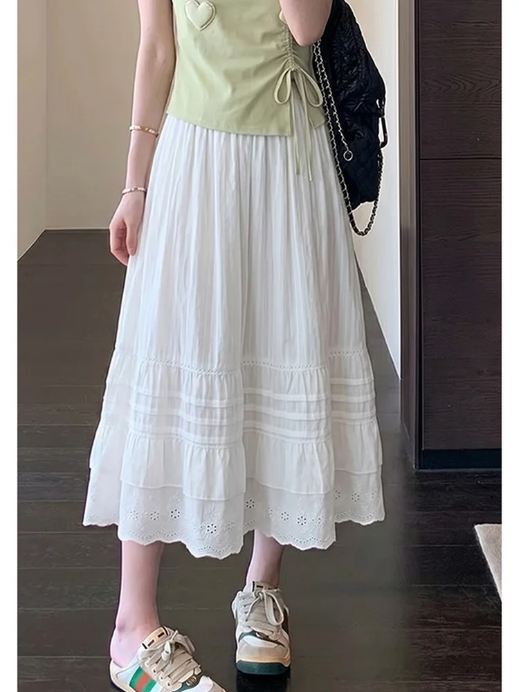 

Summer 2026 New High Waist Lace Hollow Half Skirt Women's A-Line Umbrella Skirt Long Skirt Slimming Drapey Style plus Size