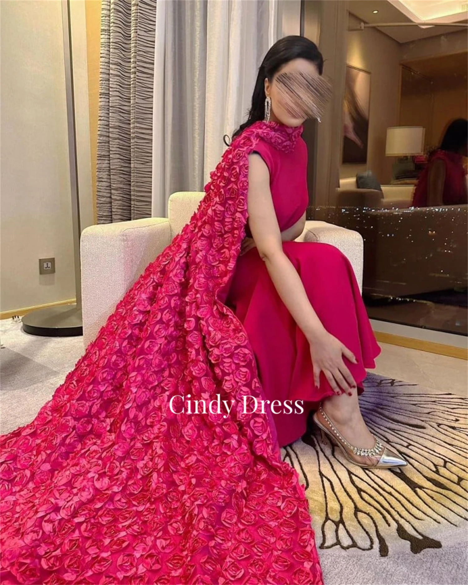 

Cindy 3D Flowers Eid Evening Dress Mermaid Rose Red Party Dresses Woman Gala Quinceanera Graduation Formal Women Elegant Luxury