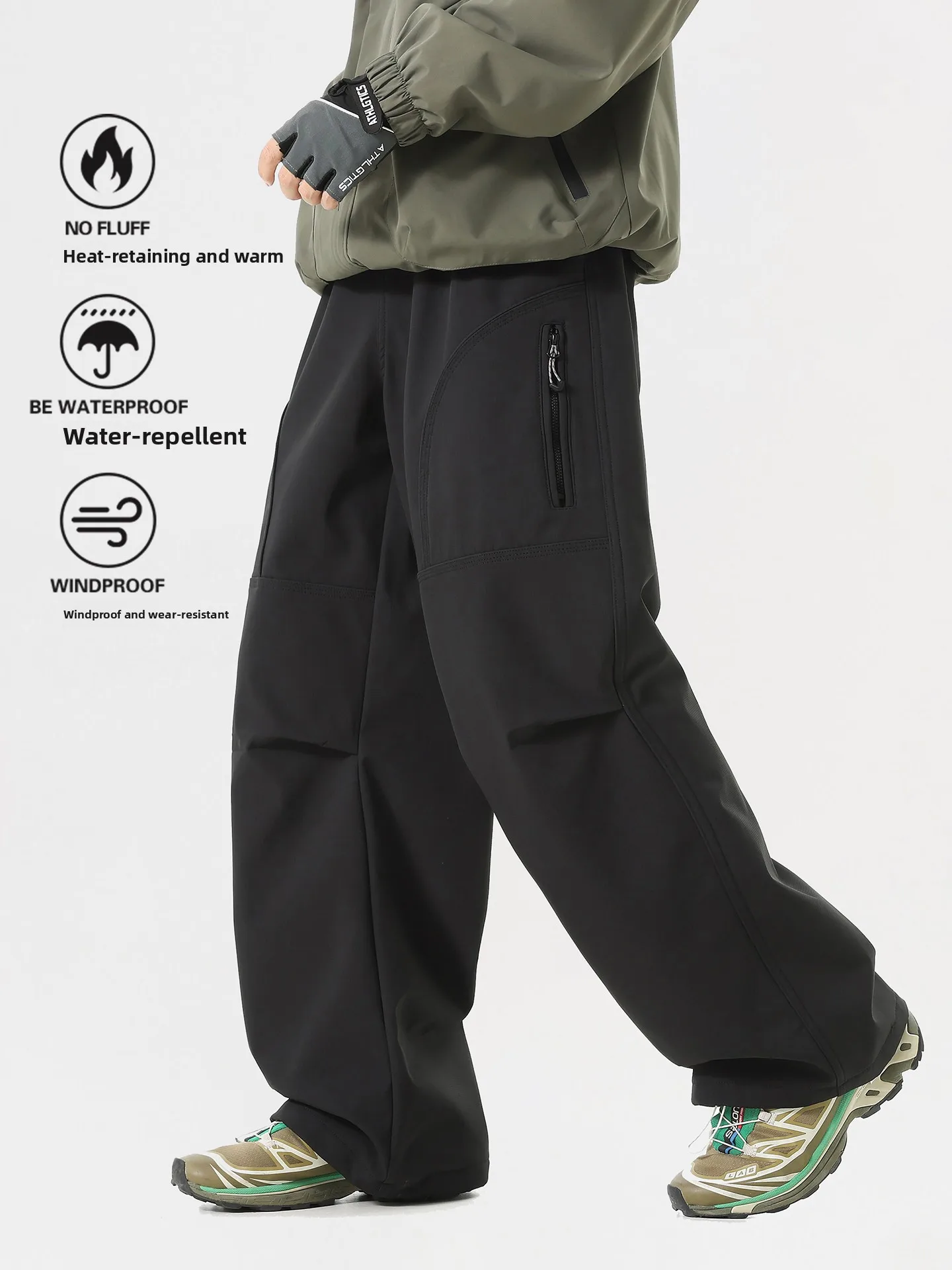 

Men's And Women's Outdoor Waterproof Fce-Lined Straight Leg Work Trousers Winter Hiking Mountain Climbing Windproof Pants