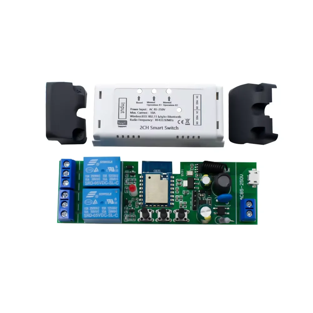 Tuya 2 Ch Wifi Smart Home DC 12V 24V 32V 110V 220V Motor Curtain Switch RF 433 Module Relay Work With Alexa Voice Remote Control