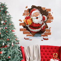 Santa Claus Christmas Wall Sticker With Gift For Kids Baby Rooms Unique Xmas Decor Removable Vinyl Decal Breaking Brick Wall
