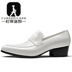 Basic Genuine Leather Formal Dress Men's Loafers Pointed Toe Hair Stylist Shoes Handmade 5cm High Heels Man Wedding Party Shoes