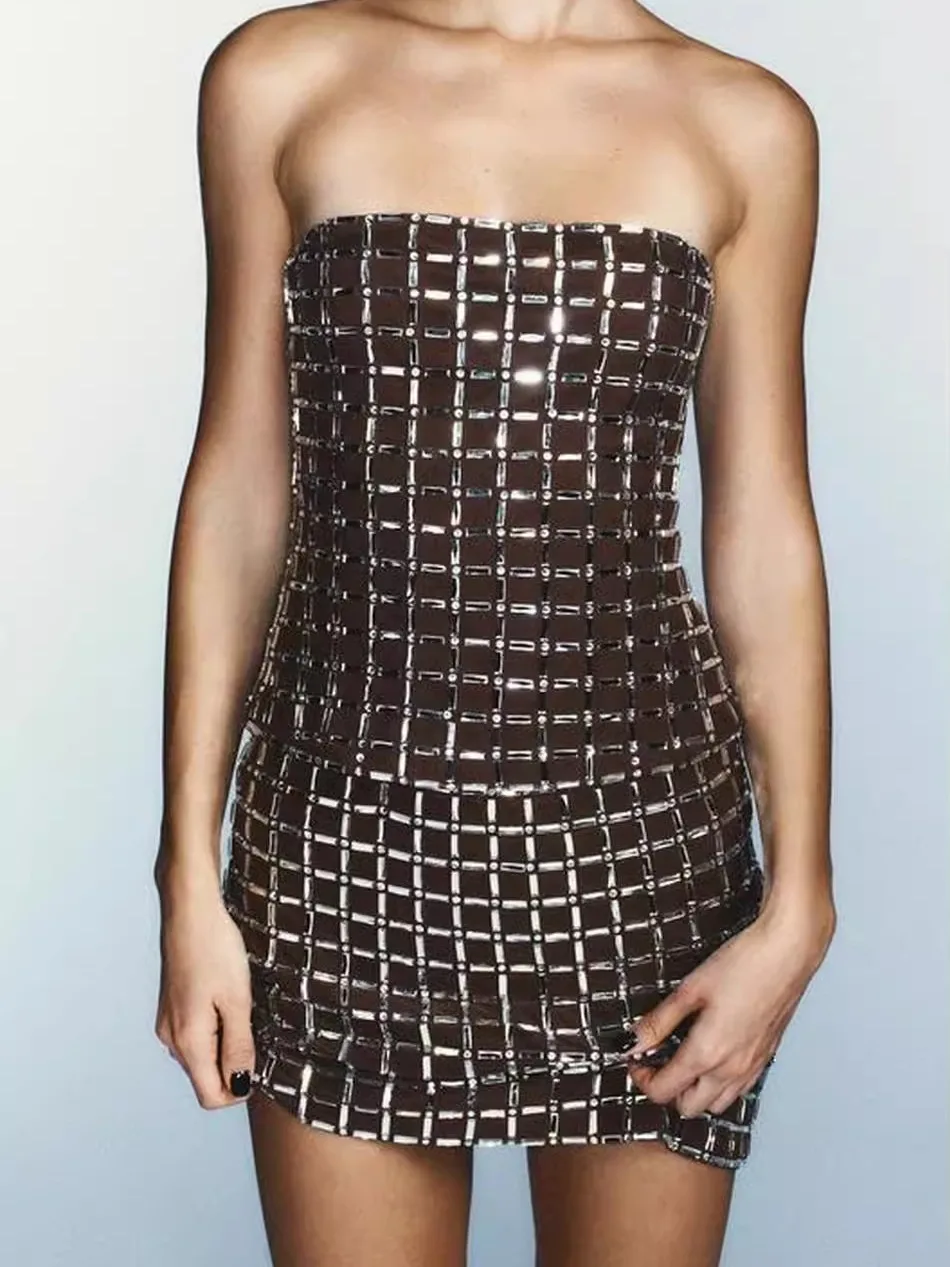 

iny Sequin Off-oulder Top And Skirt Set Women's Casual Sle Winter Faion Outfit Straight Collar Bridesmaid Dr