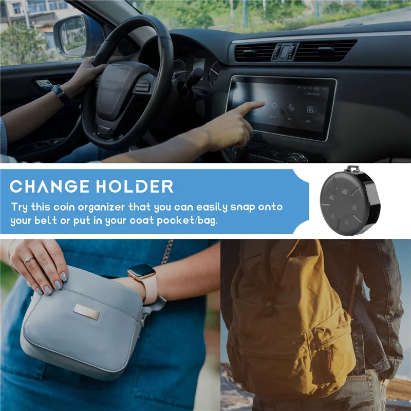 AED6-2 Pack Coin Dispenser - Portable Coin Case With Clip, Change Holder Minimalist Coin Collection Wallet (2 Pack, Black)