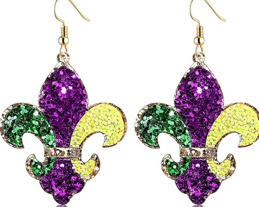 2025 Mardi Gras Earrings Sequin Fleur De Lis Earrings for Women for Fat Tuesday Celebration, Mardi Gras Parade Accessory Gifts