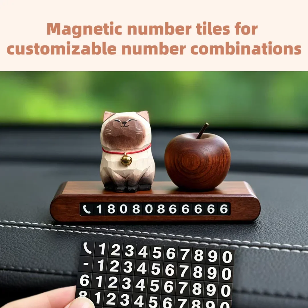 Cute Cartoon Wooden Car Parking Phone Number Plate Hidden Movable Car Dashboard Decor Ornament