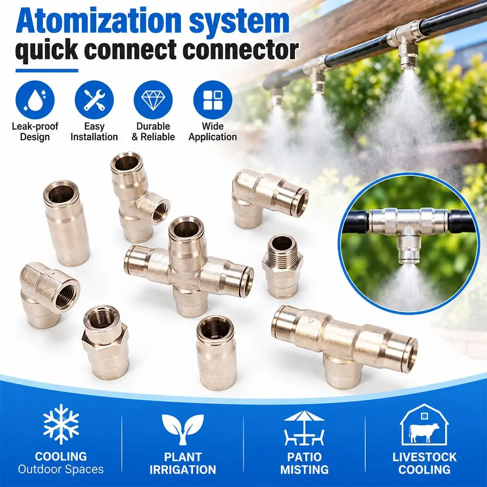 9.52mm High Pressure Misting System Connector Elbow Connector Tee Connector Nozzle Adapter Leak Proof Seal