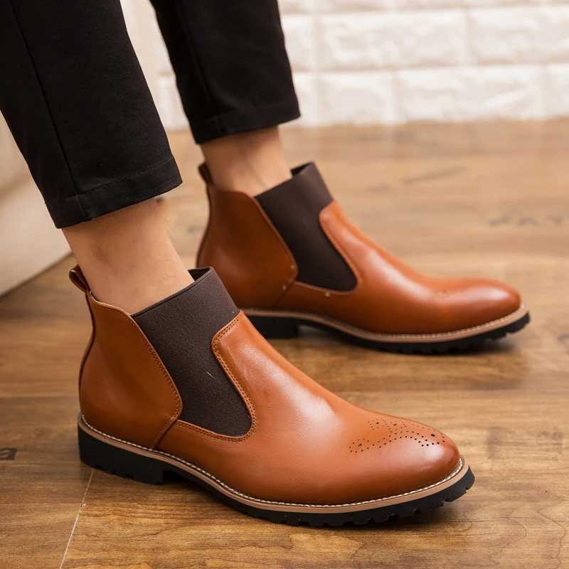 

2024 Men's Chelsea Boots One Step Waterproof Men's Block Casual Fashion Boots Microfiber Leather Shoes Large Size 38-46