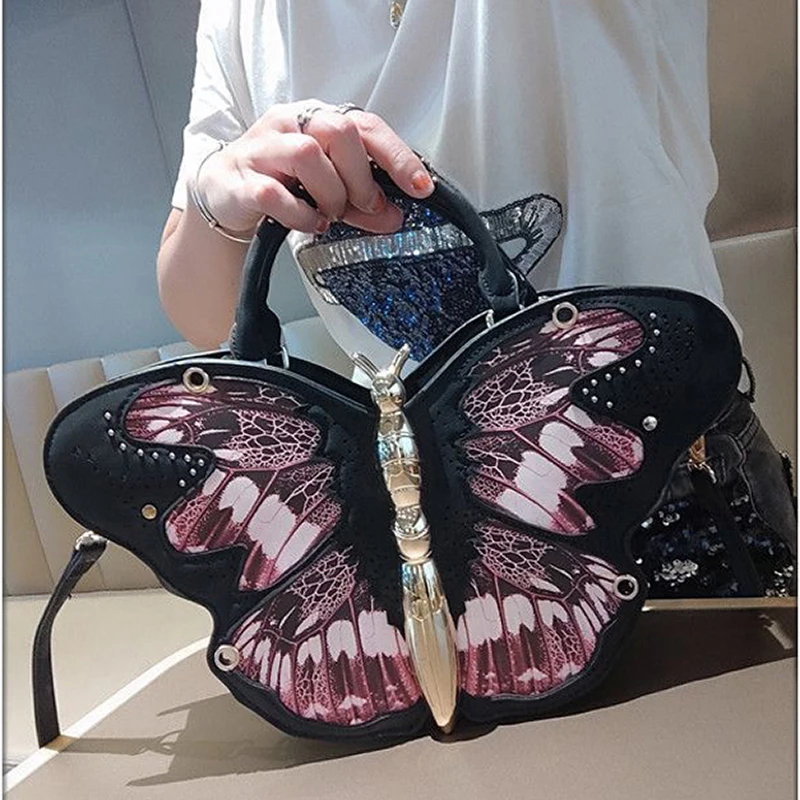 Unique Butterfly Shape Handbag Women Fashion 3d Butterfly Wing Crossbody Bag Punk Gothic Party Shoulder Purse Top Handle Bag