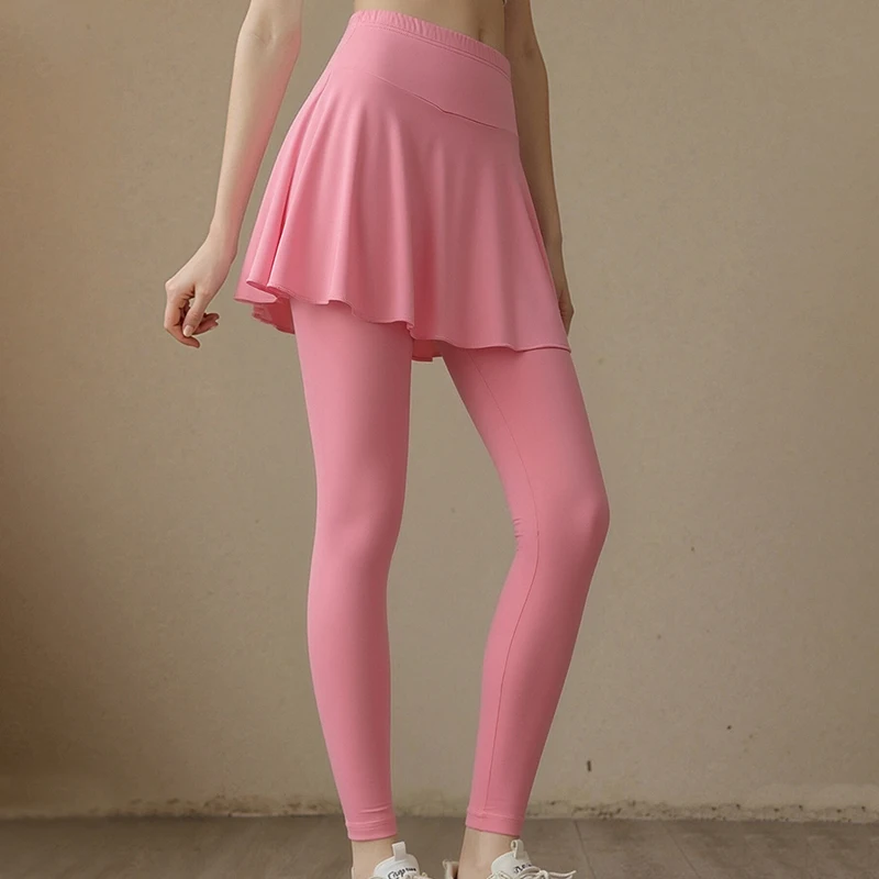 

Women's Solid Color Pleated Long Pants Skirt For Summer Sporty And Comfortable Casual Anti Glare Fashionable Yoga Pants Skirt