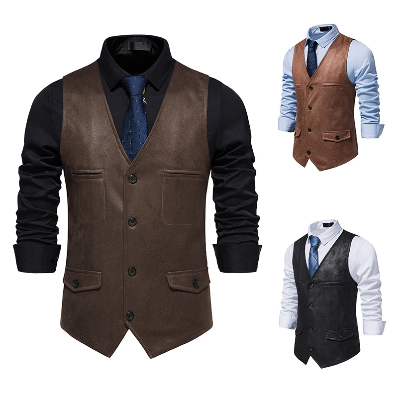 European and American V-neck Suede Single-breasted Jacket Vest