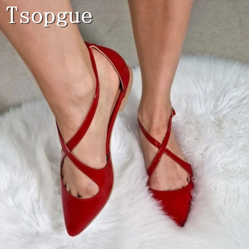 

Women Pointed Toe Cross Cross Straps Flats Autumn New Shallow Mouth Ballet Shoes Comfort Casual Dress Shoes