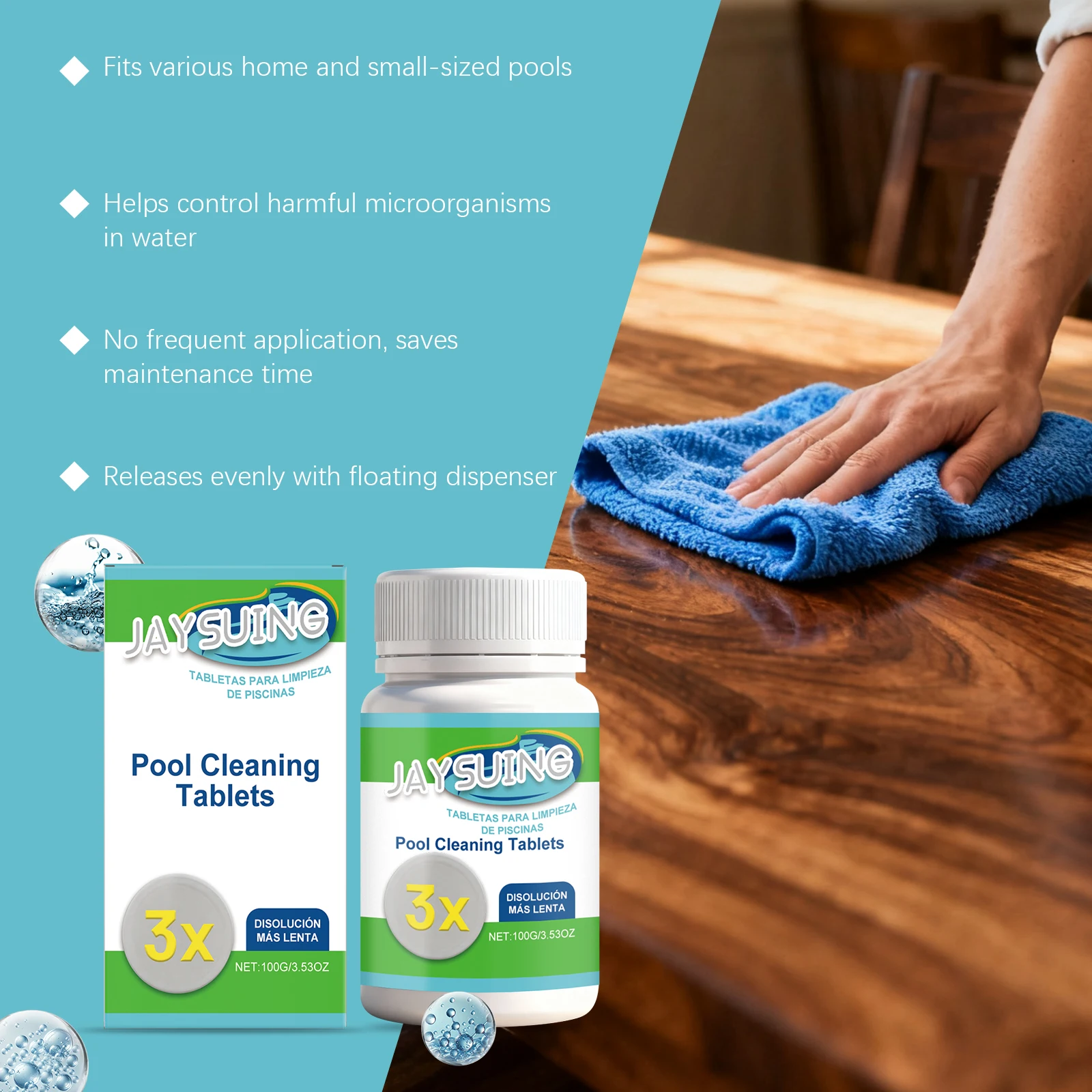 Pool Cleaning Tablets Quick Dissolution Clean Inhibits Impurities Improve Water Transparency Longlasting Pool Cleansing Supplies