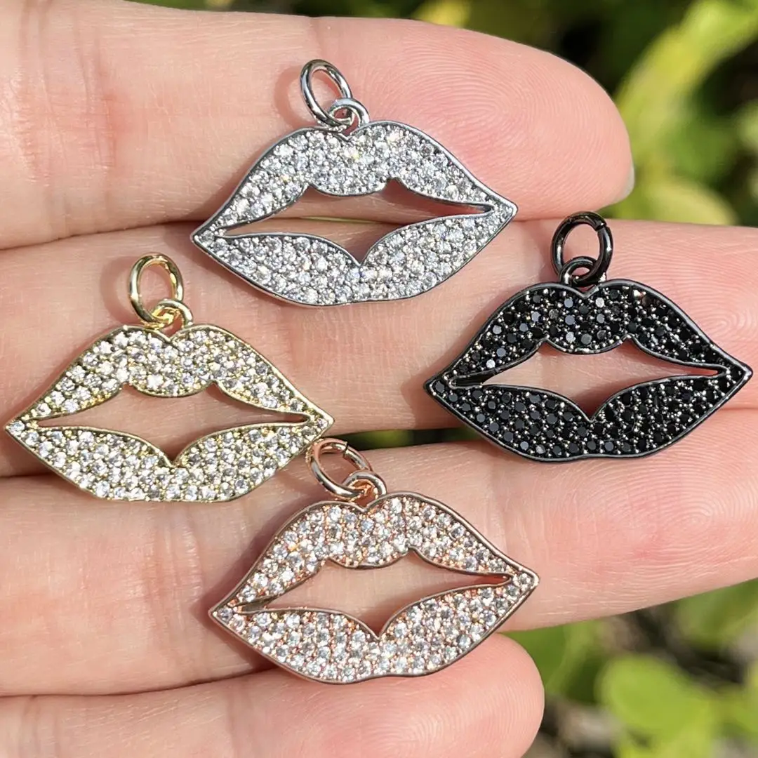 

5 Pcs Imitation Lip Charms Cubic Zirconia Pave Pendant Jewelry Supplies for African American Black Woman Bracelets Necklace