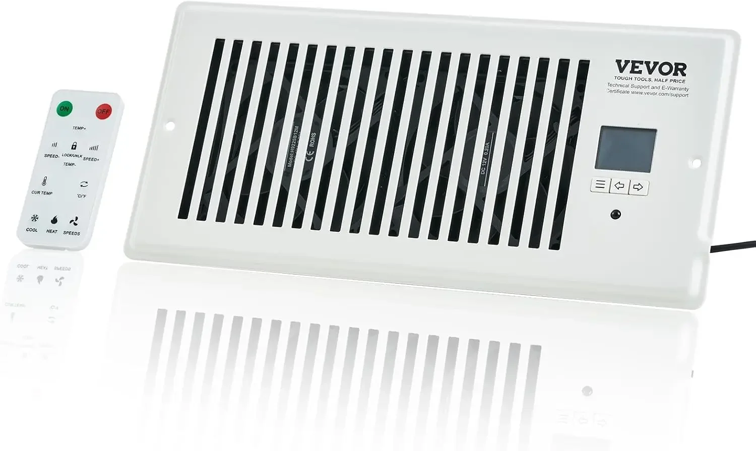 Register Booster Fan, Quiet Vent Booster Fan Fits 4” x 10” Register Holes, with Remote Control and Thermostat Control, White